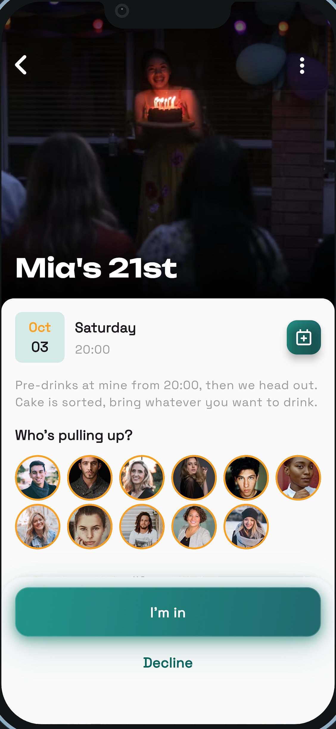 An invitation to a wya event: who is already coming, and one tap to join