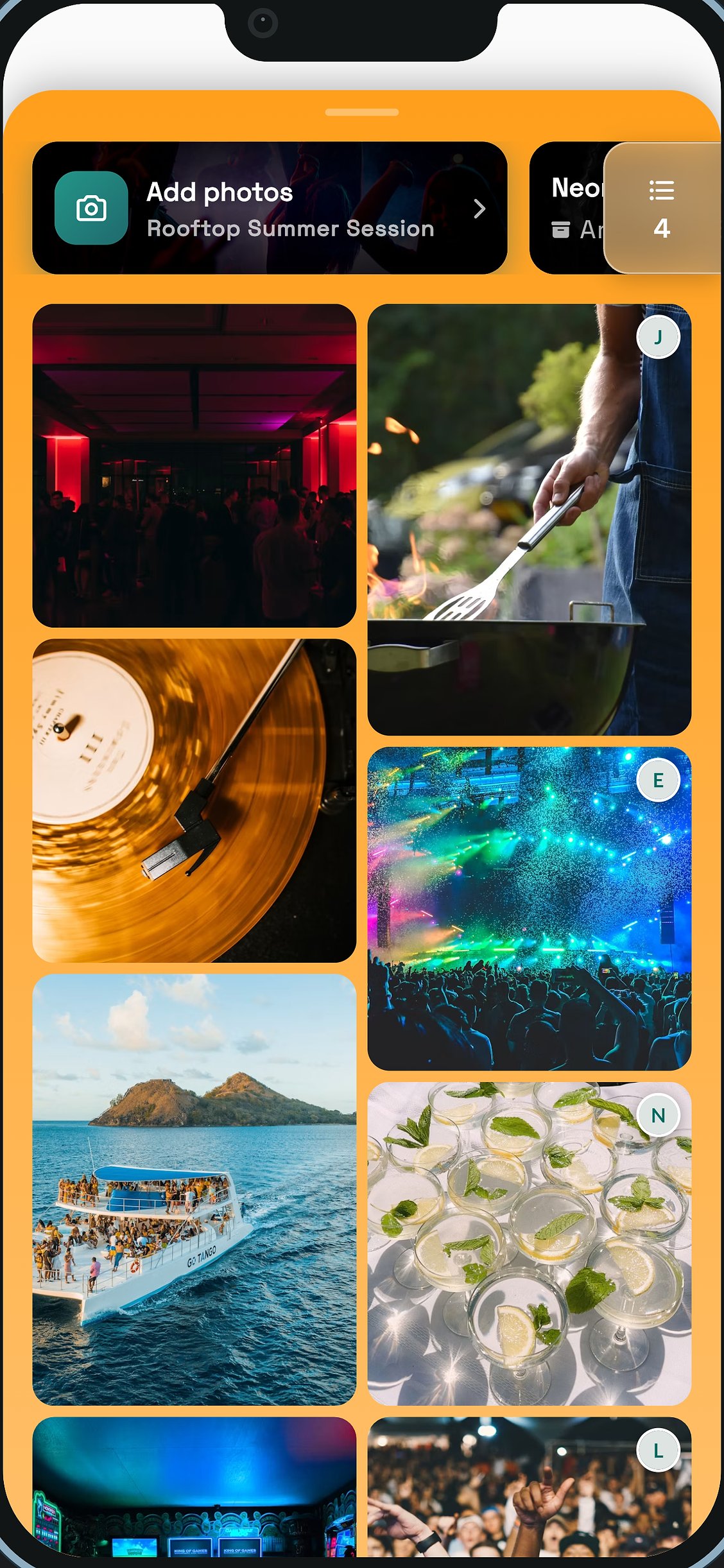 A wya profile with its Memories drawer, full of photos from past events