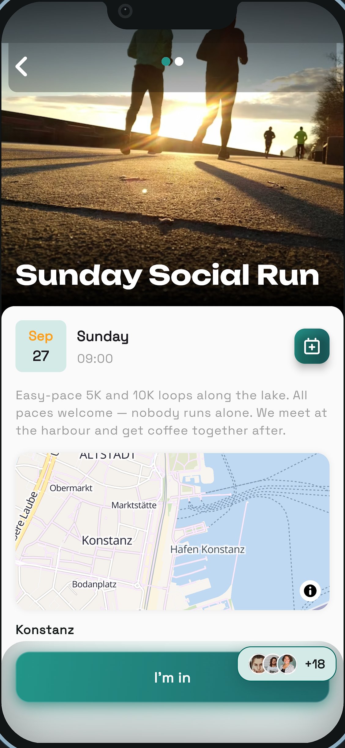 A running club’s public event with friends coming along