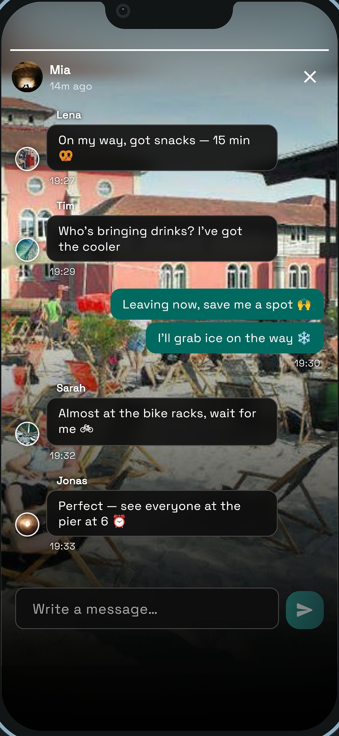 A spontaneous meetup unfolding in a friend’s story chat